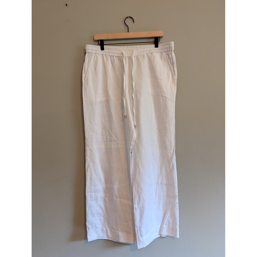 Tommy Bahama Womens White 100% Linen Wide Leg Drawstring Pants Size Large